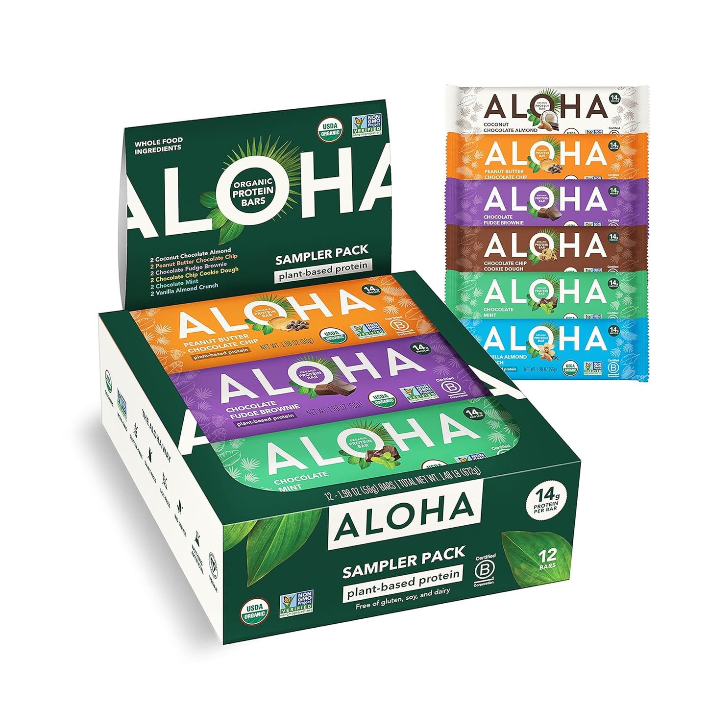 ALOHA Organic Plant Based Protein Bars - 6 Flavor Variety Pack - 12 Count